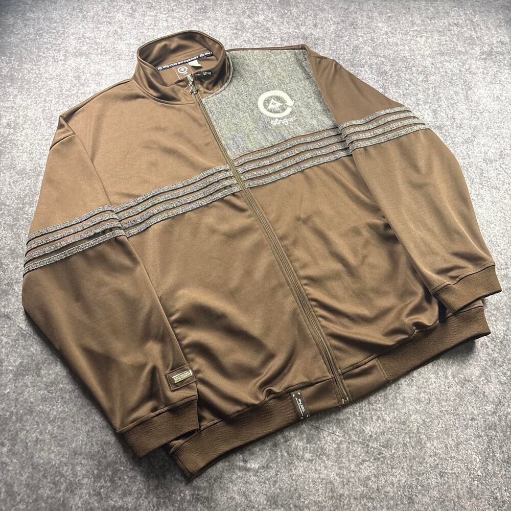 Vintage LRG Brown Full Zip Track Jacket 4XL Embroidered Striped Streetwear Y2K
